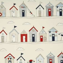 Beach Huts Blue oilcloth tablecloth