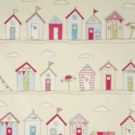 Beach Huts Pink oilcloth tablecloth