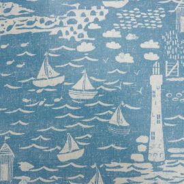 Seaside town blue oilcloth tablecloth