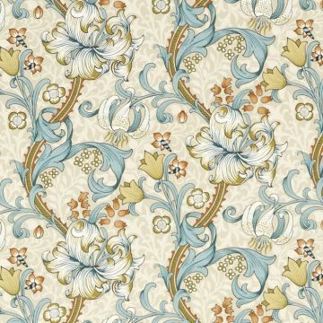 William Morris golden lily linen teal oilcloth tablecloth