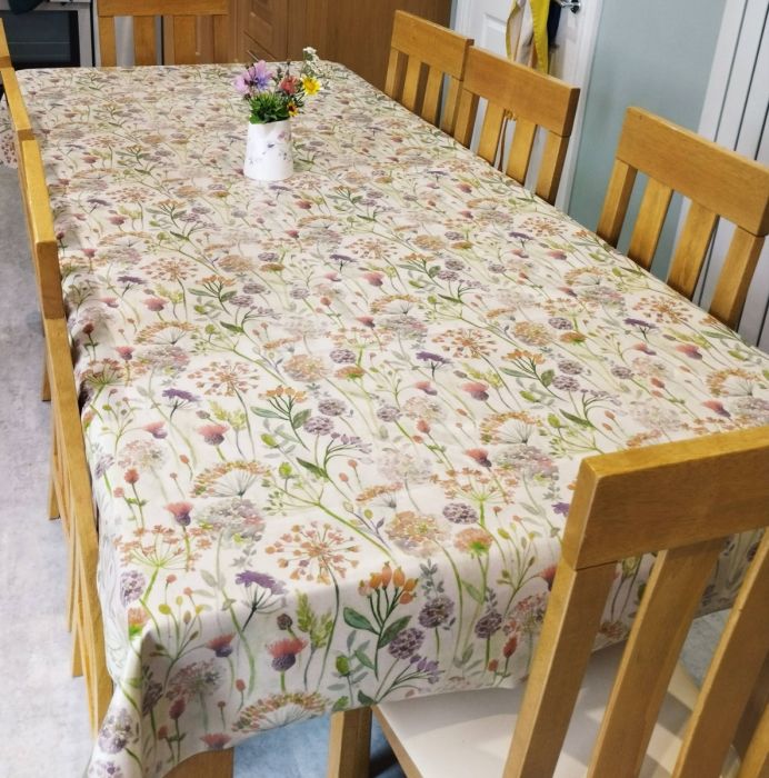 180cm Wide Traditional Floral PVC Vinyl Tablecloth - Multi-Colored Meadow Pattern-802648